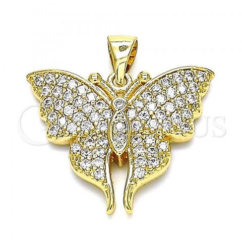 Oro Laminado Fancy Pendant, Gold Filled Style Butterfly Design, with White Micro Pave, Polished, Golden Finish, 05.342.0051