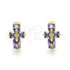 Oro Laminado Huggie Hoop, Gold Filled Style Cross Design, with Amethyst Cubic Zirconia, Polished, Golden Finish, 02.210.0552.3.12