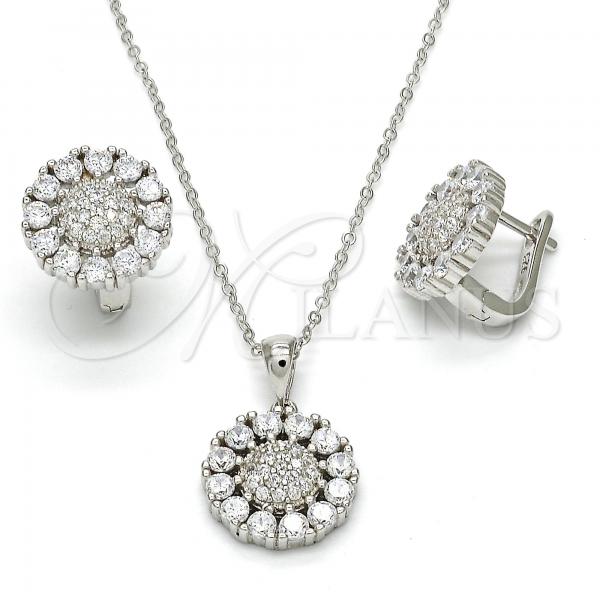Sterling Silver Earring and Pendant Adult Set, with White Cubic Zirconia, Polished, Rhodium Finish, 10.175.0045