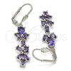 Rhodium Plated Long Earring, Teardrop Design, with Amethyst Cubic Zirconia, Polished, Rhodium Finish, 02.205.0053.8