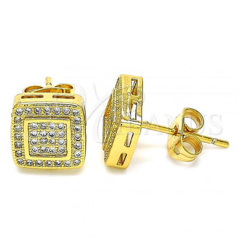 Oro Laminado Stud Earring, Gold Filled Style with White Micro Pave, Polished, Golden Finish, 02.342.0024