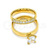 Stainless Steel Wedding Ring, Duo Design, with White Cubic Zirconia and White Crystal, Polished, Golden Finish, 01.223.0013.09 (Size 9)
