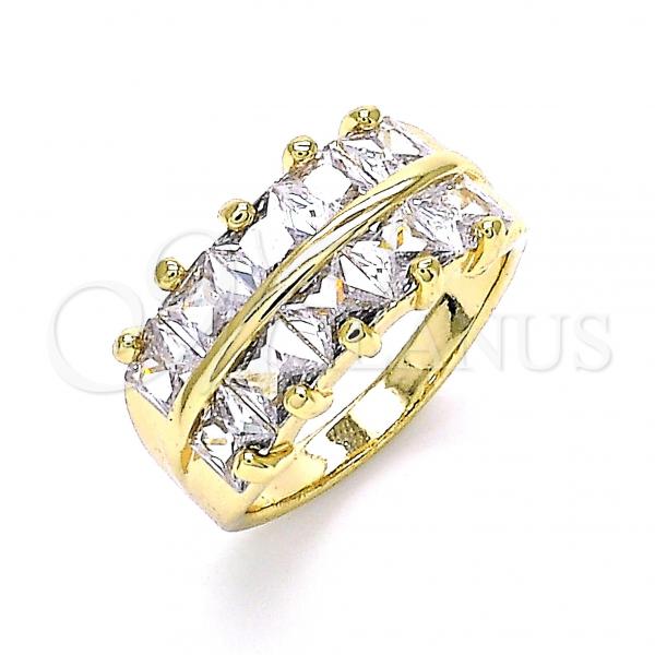 Oro Laminado Multi Stone Ring, Gold Filled Style with White Cubic Zirconia, Polished, Golden Finish, 01.346.0020.08