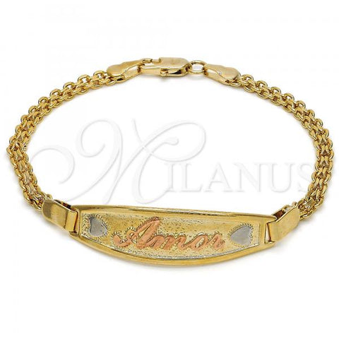 Oro Laminado ID Anklet, Gold Filled Style Polished, Tricolor, 03.63.1900.1.07