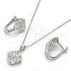 Sterling Silver Earring and Pendant Adult Set, with White Cubic Zirconia, Polished, Rhodium Finish, 10.175.0041