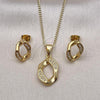 Oro Laminado Earring and Pendant Adult Set, Gold Filled Style with White Micro Pave, Polished, Golden Finish, 10.342.0123