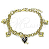 Oro Laminado Charm Bracelet, Gold Filled Style Heart Design, Black Enamel Finish, Golden Finish, 03.213.0320.07