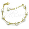 Oro Laminado Fancy Bracelet, Gold Filled Style Ball Design, with Ivory Pearl, Diamond Cutting Finish, Golden Finish, 03.405.0013.07