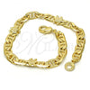 Oro Laminado Fancy Bracelet, Gold Filled Style Turtle and Mariner Design, Polished, Golden Finish, 03.213.0030.08.GT