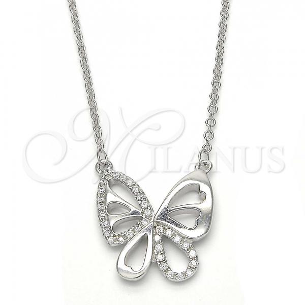 Sterling Silver Pendant Necklace, Butterfly Design, with White Cubic Zirconia, Polished, Rhodium Finish, 04.336.0044.16