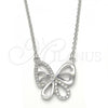 Sterling Silver Pendant Necklace, Butterfly Design, with White Cubic Zirconia, Polished, Rhodium Finish, 04.336.0044.16