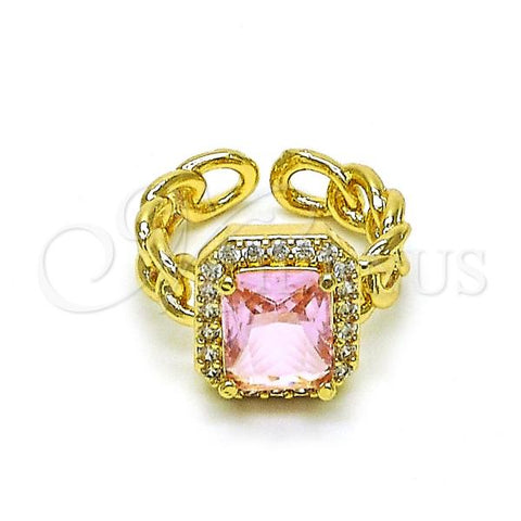 Oro Laminado Multi Stone Ring, Gold Filled Style Curb Design, with Pink Cubic Zirconia and White Micro Pave, Polished, Golden Finish, 01.284.0087