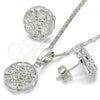 Rhodium Plated Earring and Pendant Adult Set, Flower Design, with White Cubic Zirconia, Polished, Rhodium Finish, 10.106.0003.1