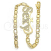 Oro Laminado Fancy Bracelet, Gold Filled Style Nameplate Design, Polished, Golden Finish, 03.63.1970.08