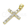Oro Laminado Religious Pendant, Gold Filled Style Cross Design, with White Cubic Zirconia and White Micro Pave, Polished, Golden Finish, 05.210.0001