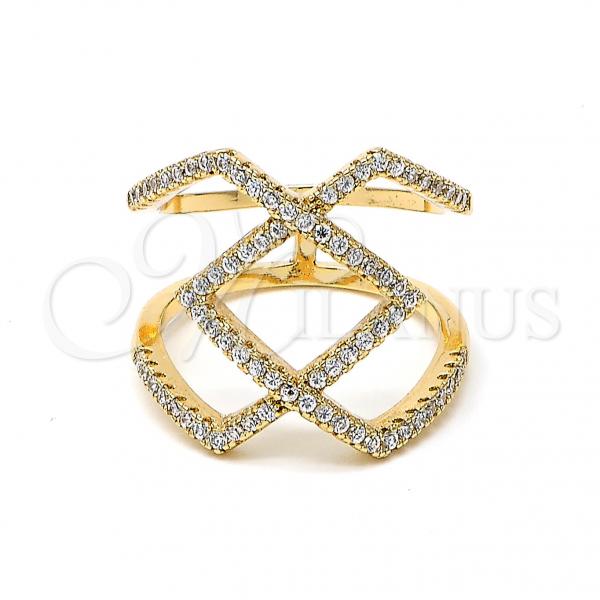 Oro Laminado Multi Stone Ring, Gold Filled Style with White Cubic Zirconia, Polished, Golden Finish, 01.155.0026.07 (Size 7)