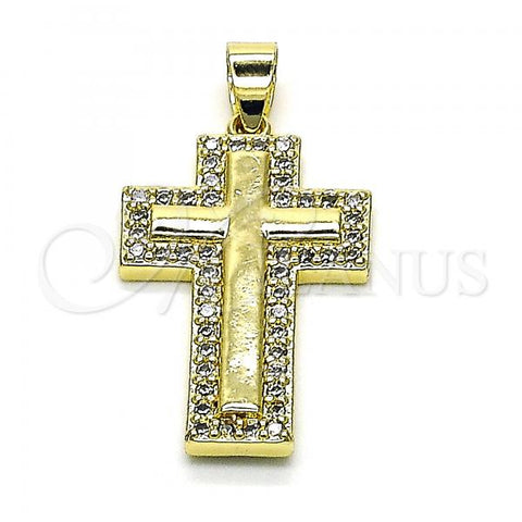 Oro Laminado Religious Pendant, Gold Filled Style Cross Design, with White Micro Pave, Polished, Golden Finish, 05.102.0045