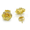 Oro Laminado Stud Earring, Gold Filled Style Flower Design, with White Micro Pave, Polished, Golden Finish, 02.195.0030