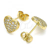 Oro Laminado Stud Earring, Gold Filled Style Heart Design, with White Micro Pave, Polished, Golden Finish, 02.344.0086