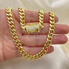Oro Laminado Basic Necklace, Gold Filled Style Chunky Design, with White Cubic Zirconia, Polished, Golden Finish, 03.278.0003.30