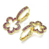 Oro Laminado Huggie Hoop, Gold Filled Style Flower Design, with Ruby Micro Pave, Polished, Golden Finish, 02.210.0447.1.15