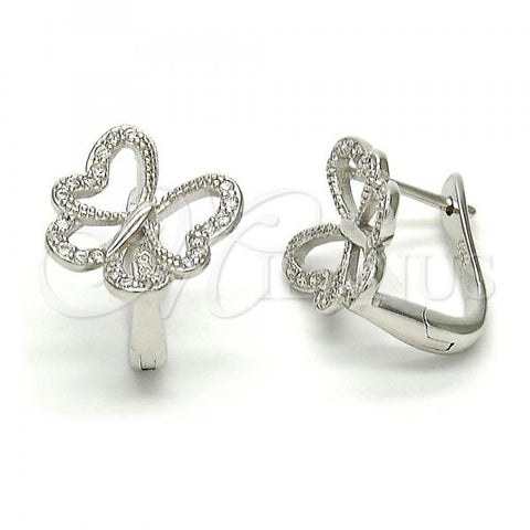 Sterling Silver Huggie Hoop, Butterfly Design, with White Micro Pave, Polished, Rhodium Finish, 02.175.0049.10