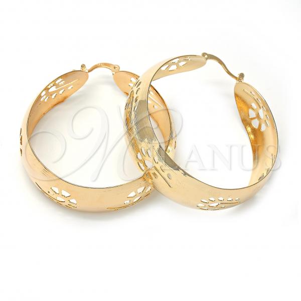 Oro Laminado Large Hoop, Gold Filled Style Flower Design, Brushed Finish, Golden Finish, 5.150.003.45