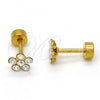 Stainless Steel Stud Earring, Flower Design, with White Crystal, Polished, Golden Finish, 02.271.0005