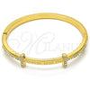 Oro Laminado Individual Bangle, Gold Filled Style Love Design, with White Crystal, Polished, Golden Finish, 07.252.0065.04 (04 MM Thickness, Size 4 - 2.25 Diameter)