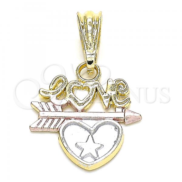 Oro Laminado Fancy Pendant, Gold Filled Style Love and Heart Design, Polished, Tricolor, 05.351.0080
