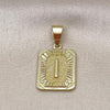 Oro Laminado Fancy Pendant, Gold Filled Style Initials Design, Diamond Cutting Finish, Golden Finish, 05.411.0051