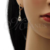 Oro Laminado Long Earring, Gold Filled Style with White Cubic Zirconia, Polished, Golden Finish, 02.205.0035