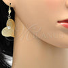 Oro Laminado Dangle Earring, Gold Filled Style Heart Design, with White Crystal, Diamond Cutting Finish, Golden Finish, 77.002