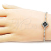 Oro Laminado Fancy Bracelet, Gold Filled Style Four-leaf Clover and Cluster Design, with Black and White Cubic Zirconia, Polished, Golden Finish, 03.284.0052.1.07