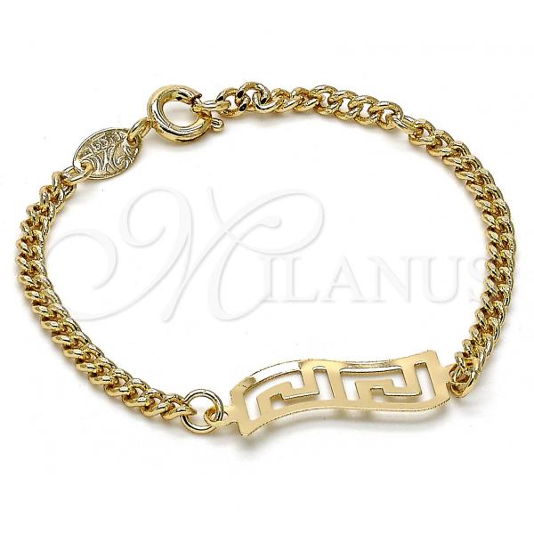 Oro Laminado ID Bracelet, Gold Filled Style Greek Key Design, Polished, Golden Finish, 5.228.020.06