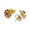 Oro Laminado Stud Earring, Gold Filled Style Flower Design, with Garnet Cubic Zirconia, Polished, Golden Finish, 02.346.0017