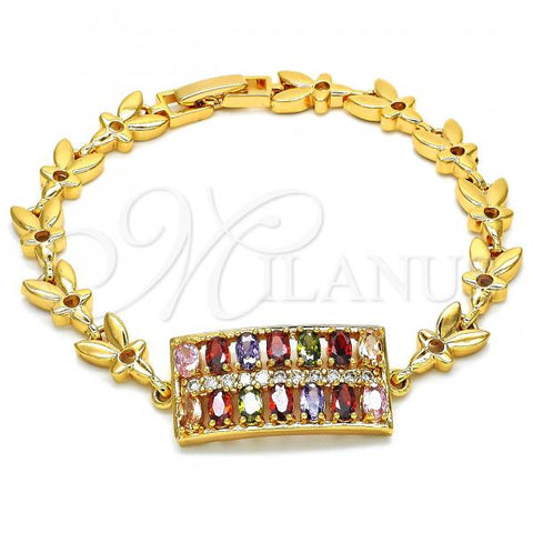 Oro Laminado Fancy Bracelet, Gold Filled Style with Multicolor Cubic Zirconia, Polished, Golden Finish, 03.210.0108.2.07