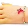 Oro Laminado Fancy Bracelet, Gold Filled Style Expandable Bead and Butterfly Design, with Light Siam Crystal and White Micro Pave, Polished, Golden Finish, 03.341.0112.3.07