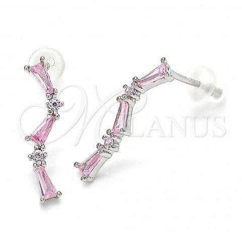 Sterling Silver Stud Earring, with Pink Cubic Zirconia, Polished, Rhodium Finish, 02.367.0013