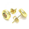 Oro Laminado Stud Earring, Gold Filled Style with Multicolor Micro Pave, Polished, Golden Finish, 02.156.0477.3