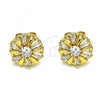 Oro Laminado Stud Earring, Gold Filled Style Flower Design, with White Cubic Zirconia, Polished, Golden Finish, 02.387.0033.5