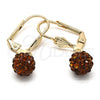 Oro Laminado Dangle Earring, Gold Filled Style Ball Design, with Brown Crystal, Polished, Golden Finish, 5.120.013.1