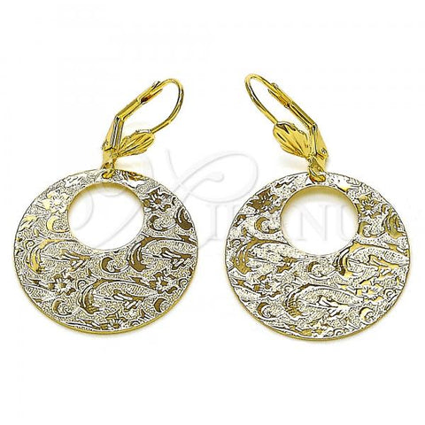 Oro Laminado Dangle Earring, Gold Filled Style Diamond Cutting Finish, Golden Finish, 5.086.007