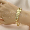 Oro Laminado Fancy Bracelet, Gold Filled Style San Judas and Pave Figaro Design, Polished, Golden Finish, 03.351.0162.08