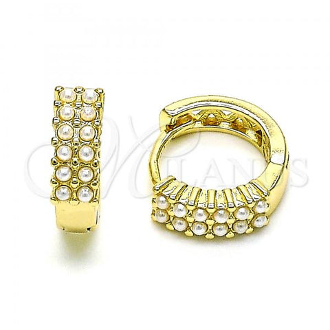 Oro Laminado Huggie Hoop, Gold Filled Style with Ivory Pearl, Polished, Golden Finish, 02.213.0444.15