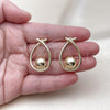 Oro Laminado Stud Earring, Gold Filled Style Teardrop and Ball Design, Polished, Golden Finish, 02.428.0011