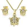 Oro Laminado Earring and Pendant Adult Set, Gold Filled Style Turtle Design, with Multicolor Micro Pave, Polished, Golden Finish, 10.284.0018