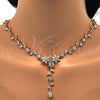 Oro Laminado Necklace and Earring, Gold Filled Style Flower and Leaf Design, with White Cubic Zirconia, Polished, Golden Finish, 06.205.0002