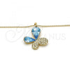 Oro Laminado Pendant Necklace, Gold Filled Style Butterfly Design, with Aquamarine and Aurore Boreale Swarovski Crystals, Polished, Golden Finish, 04.239.0043.4.18
