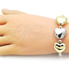Oro Laminado Fancy Bracelet, Gold Filled Style Heart and Ball Design, Polished, Two Tone, 03.341.0228.07